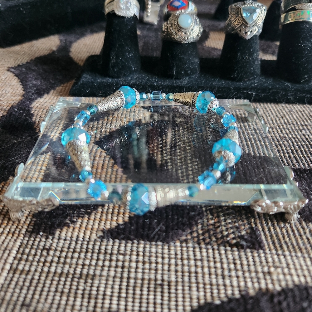 Women's 925 Beaded Silver Swarovski Crystal Stretch Bracelet 🔮